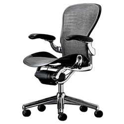 ＜ヤマギワ＞ HermanMiller（ハーマンミラー）「Aeron Chair（アーロンチェア）」ポリッシュアルミベース/フル装備/Bサイズ/タキシード【取寄せ品】 パソコンチェア画像