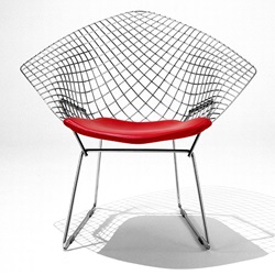 ＜ヤマギワ＞ Knoll （ ノル ）「 Diamond Chair （ ダイヤモンドチェア ）1952年」クロームワイヤー/レッド【取寄品】[935421LCK/K24221] パーソナルチェア