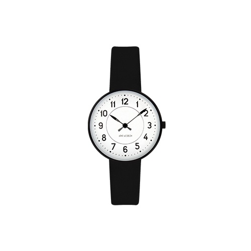 ARNE JACOBSEN（アルネヤコブセン）腕時計 STATION ステーション 30mm ホワイト＆ブラック×ブラックレザー商品画像