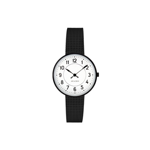 ARNE JACOBSEN（アルネヤコブセン）腕時計 STATION ステーション 30mm ホワイト＆ブラック×ブラックメッシュ商品画像