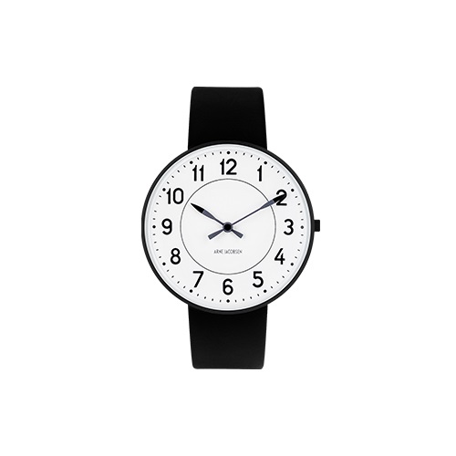ARNE JACOBSEN（アルネヤコブセン）腕時計 STATION ステーション 40mm ホワイト＆ブラック×ブラックレザー商品画像