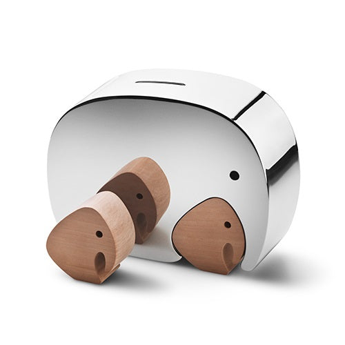 ELEPHANT MONEYPHANT twins coin bank シルバー H125×W60mm - YAMAGIWA