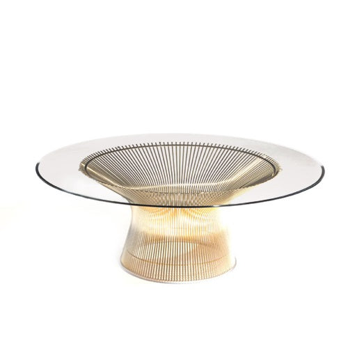 【廃番】Knoll（ノル） Platner Collection ローテーブル Φ915mm メタリックブロンズ × 透明ガラス
