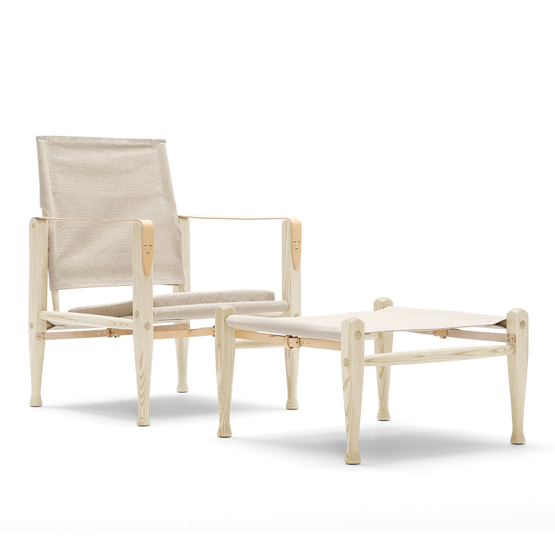 KK97170 Safari footstool アッシュ材/ホワイトオイル仕上げ/ナチュラルキャンバス H340mm