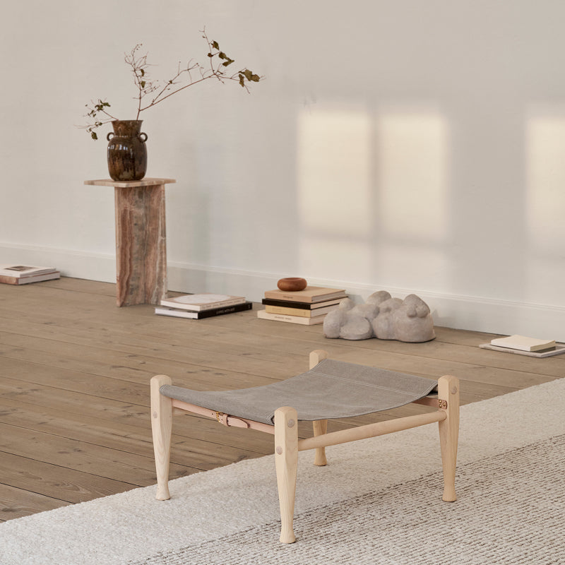 KK97170 Safari footstool アッシュ材/ホワイトオイル仕上げ/ナチュラルキャンバス H340mm