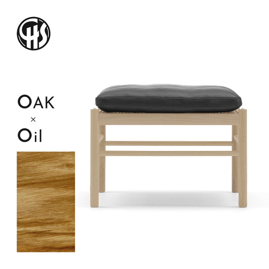 OW149F Colonial footstool オーク材/オイル仕上げ/ブラックレザー Thor 301 H460mm