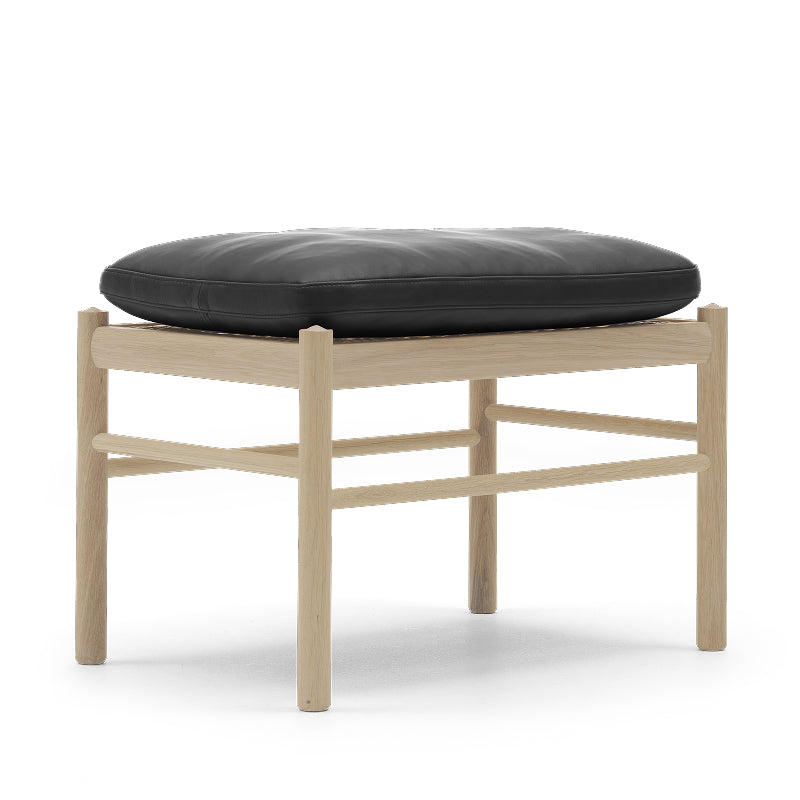 OW149F Colonial footstool オーク材/オイル仕上げ/ブラックレザー Thor 301 H460mm
