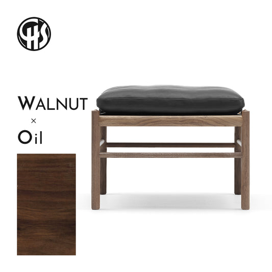 OW149F Colonial footstool ウォルナット材/オイル仕上げ/ブラックレザー Thor 301 H460mm