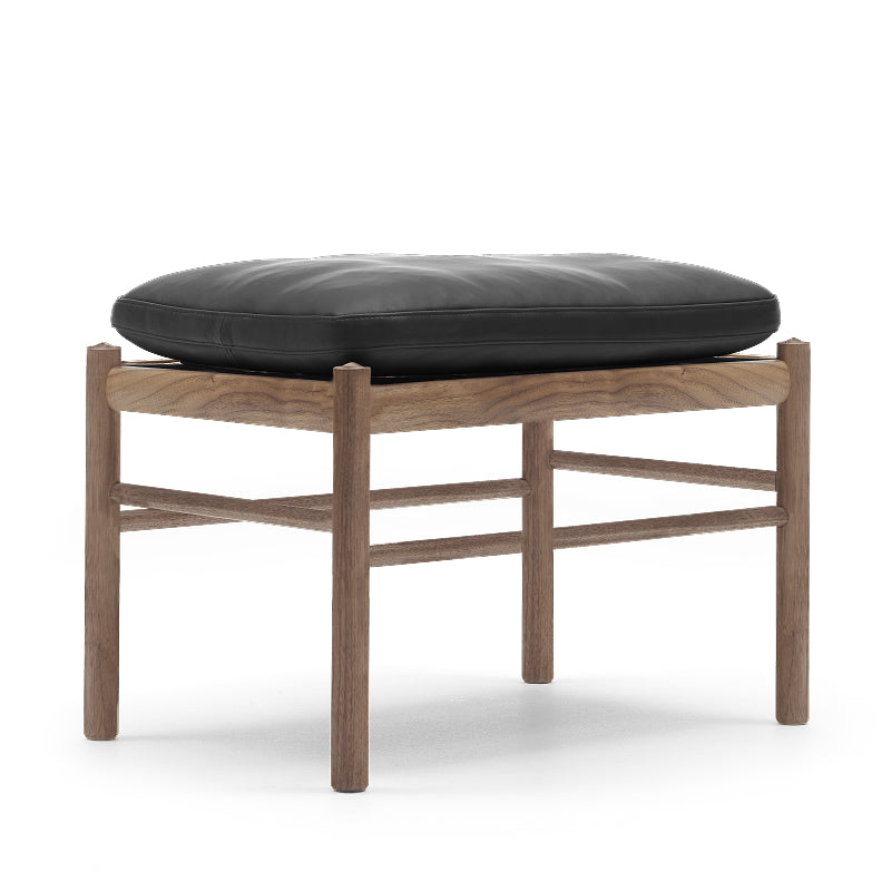 OW149F Colonial footstool ウォルナット材/オイル仕上げ/ブラックレザー Thor 301 H460mm