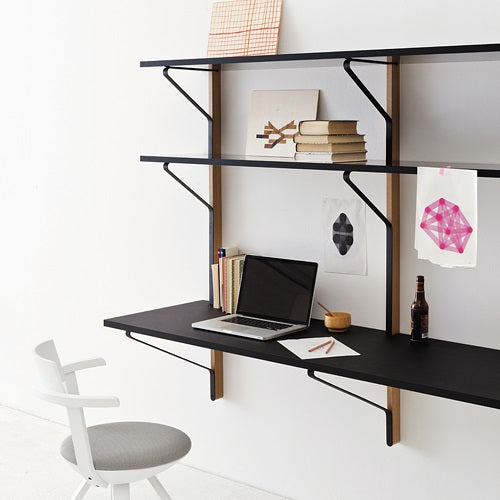 Kaari Wall Shelf with Desk ナチュラルオーク/ブラックリノリウム/グロッシーメラミン W2000mm