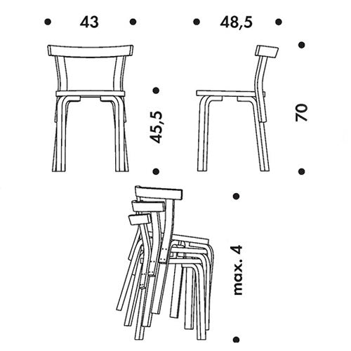 Chair 68 ブラックリノリウム SH435mm