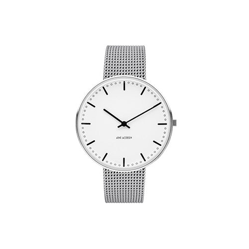 【廃番】ARNE JACOBSEN（アルネヤコブセン）腕時計 CITY HALL シティホール 40mm ホワイト＆シルバー×シルバーメッシュ