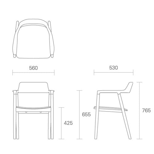 HIROSHIMA アームチェア オーク材ナチュラルホワイト SH425mm