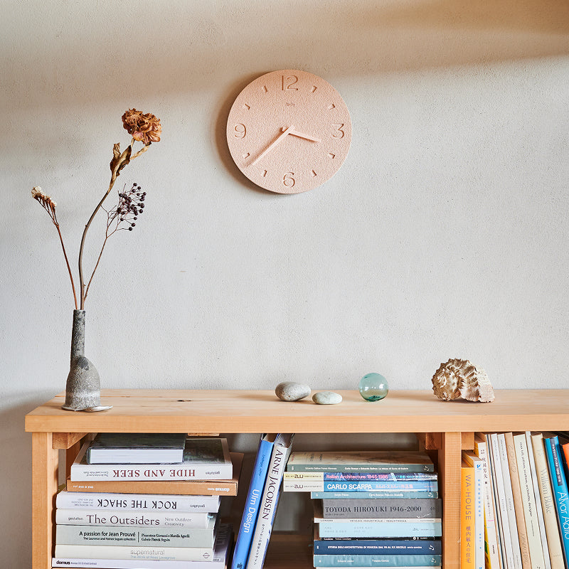 珪藻土の時計（掻き落とし） ピンク Φ285mm