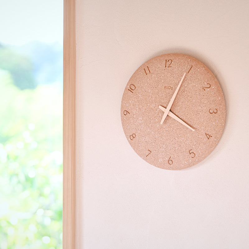 珪藻土の時計（洗い出し） ピンク Φ255mm